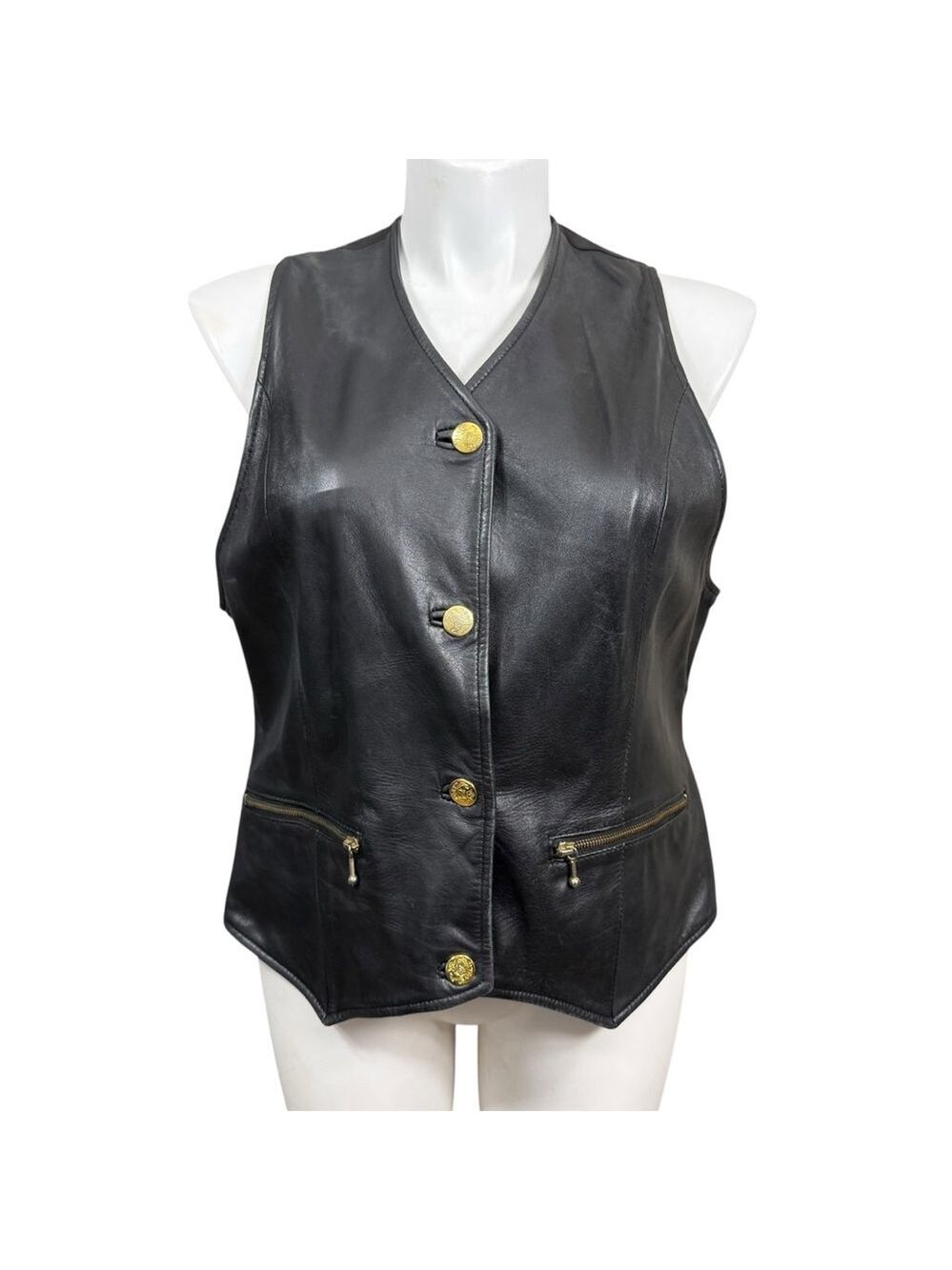 Studio Siena Vintage Black Leather Vest Women’s Large Made USA